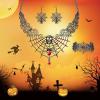 imageBriLove Halloween Costume Spider Cobwebs Crystal Necklace Earrings Set Gothic Skull Pendant Collar Jewelry for Women Cosplay Party PromRuby Color SilverTone