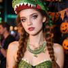 imageBriLove Womens Gothic Stylish Crystal Crocodile Statement Necklace for Halloween Costume Cospaly Party Prom Accessories Green GoldTone