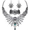 imageBriLove Halloween Costume Spider Cobwebs Crystal Necklace Earrings Set Gothic Skull Pendant Collar Jewelry for Women Cosplay Party PromEmerald Color SilverTone