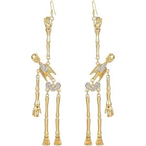 imageBriLove Halloween Gothic Skeleton Spooky Skull Dangle Earrings Bling Rhinestone Jewelry Gift for PartyClear GoldTone
