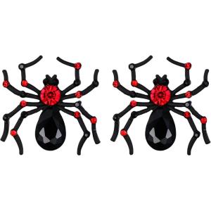 imageBriLove Halloween Spiders Earring for WomenGothic Tarantula Crystal Rhinestone Teardrop Stud Earrings Ruby Color BlackTone