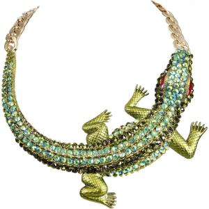 imageBriLove Womens Gothic Stylish Crystal Crocodile Statement Necklace for Halloween Costume Cospaly Party Prom Accessories Green GoldTone