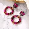imageBriLove Wedding Bridal Sparkling Crystal Teardrop Marquise Circle Hoop Dangle Earrings for Women Party PromFuchsia GoldTone