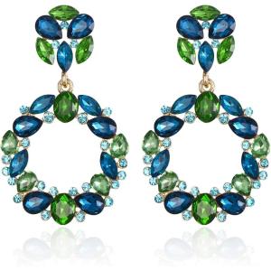 imageBriLove Wedding Bridal Sparkling Crystal Teardrop Marquise Circle Hoop Dangle Earrings for Women Party PromBlue Topaz GoldTone