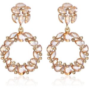 imageBriLove Wedding Bridal Sparkling Crystal Teardrop Marquise Circle Hoop Dangle Earrings for Women Party PromChampagne Color GoldTone