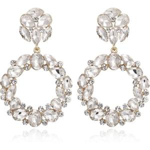 imageBriLove Wedding Bridal Sparkling Crystal Teardrop Marquise Circle Hoop Dangle Earrings for Women Party PromClear GoldTone