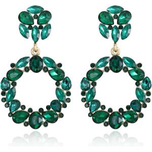 imageBriLove Wedding Bridal Sparkling Crystal Teardrop Marquise Circle Hoop Dangle Earrings for Women Party PromEmerald Color GoldTone