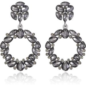 imageBriLove Wedding Bridal Sparkling Crystal Teardrop Marquise Circle Hoop Dangle Earrings for Women Party PromGrey SilverTone