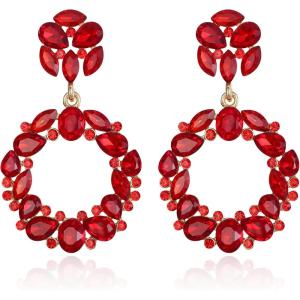 imageBriLove Wedding Bridal Sparkling Crystal Teardrop Marquise Circle Hoop Dangle Earrings for Women Party PromRuby Color GoldTone