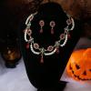 imageBriLove 1920s Simulated Pearls Halloween Gothic Costume Multi Layered Collar Necklace Dangle Earrings Set for Women Vampire Cosplay Party Prom AccessoryRuby Color GoldTone