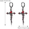 imageBriLove Gothic Punk Rose Flower Cross Hoop Dangle Earrings for Women Costume Party Prom AccessoriesRuby Color BlackTone