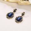 imageBriLove Victorian Style Statement Dangle Pierced Earrings for WomenStunning Shiny Crystal Inspired Emerald Cut Earring for Costume Party Prom Jewelry AcessoriesSapphire Color AntiqueGoldTone