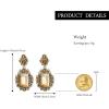 imageBriLove Victorian Style Statement Dangle Pierced Earrings for WomenStunning Shiny Crystal Inspired Emerald Cut Earring for Costume Party Prom Jewelry AcessoriesChampagne AntiqueGoldTone