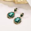 imageBriLove Victorian Style Statement Dangle Pierced Earrings for WomenStunning Shiny Crystal Inspired Emerald Cut Earring for Costume Party Prom Jewelry AcessoriesEmerald Color AntiqueGoldTone
