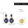 imageBriLove Victorian Style Statement Dangle Pierced Earrings for WomenStunning Shiny Crystal Inspired Emerald Cut Earring for Costume Party Prom Jewelry AcessoriesSapphire Color AntiqueGoldTone