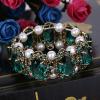 imageBriLove Womens Victorian Style Crystal Simulated Pearl Multi Floral Cameo Inspired Oval Stretch BraceletEmerald Color AntiqueGoldTone