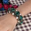 imageBriLove Womens Victorian Style Crystal Simulated Pearl Multi Floral Cameo Inspired Oval Stretch BraceletEmerald Color AntiqueGoldTone