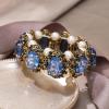 imageBriLove Womens Victorian Style Crystal Simulated Pearl Multi Floral Cameo Inspired Oval Stretch BraceletLight Blue AntiqueGoldTone
