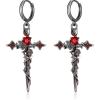 imageBriLove Gothic Punk Rose Flower Cross Hoop Dangle Earrings for Women Costume Party Prom AccessoriesRuby Color BlackTone