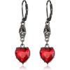imageBriLove Halloween Vintage Gothic Earrings for WomenShiny Rhinestone Rose Flower Red Heart Leveback Earrings Vampire Costume Cosplay Party Prom AccessoriesRed Heart