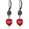 imageBriLove Halloween Vintage Gothic Earrings for WomenShiny Rhinestone Rose Flower Red Heart Leveback Earrings Vampire Costume Cosplay Party Prom AccessoriesRose Flower