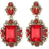 imageBriLove Victorian Style Statement Dangle Pierced Earrings for WomenStunning Shiny Crystal Inspired Emerald Cut Earring for Costume Party Prom Jewelry AcessoriesRuby Color AntiqueGoldTone