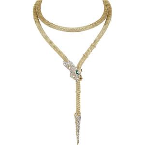 imageBriLove Gothic Punk Flexible Snake Choker Strand Necklace for Costume Shiny Rhinestones Halloween Adjustable Body Waist Chains Jewelry Women Party Accessories02Clear GoldTone