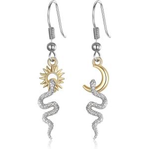 imageBriLove Gothic Punk Sun Moon Snake Animal Hook Dangle Earrings for Women Costume Party Prom AccessoriesSilverTone