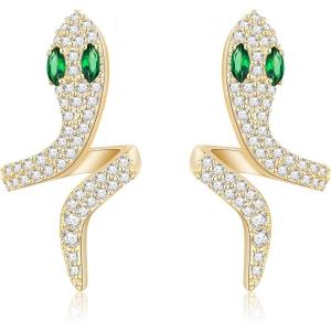 imageBriLove Gothic Stylish Snake Stud Earrings for Costume Shiny Cubic Zirconia Halloween Jewelry Women Cosplay Party AccessoriesClear GoldTone