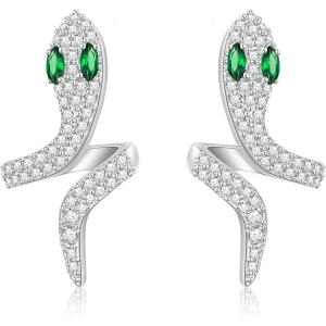 imageBriLove Gothic Stylish Snake Stud Earrings for Costume Shiny Cubic Zirconia Halloween Jewelry Women Cosplay Party AccessoriesClear SilverTone