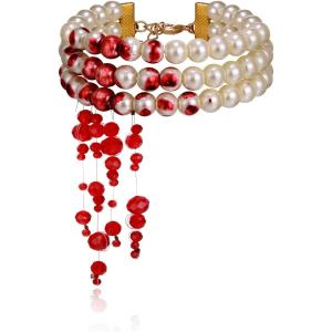 imageBriLove Halloween Costume Dripping Blood 3 Layered Simulated Pearls Bracelet for Women Vampire Party Prom Ivory Color