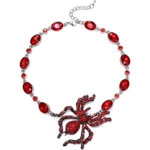 imageBriLove Halloween Costumes Spider Necklace for Women Costume Gothic Shiny Rhinestone Strand Choker Necklaces Jewelry for Cosplay Party Prom AccessoryRuby Color