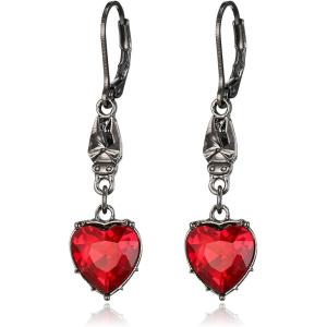 imageBriLove Halloween Vintage Gothic Earrings for WomenShiny Rhinestone Rose Flower Red Heart Leveback Earrings Vampire Costume Cosplay Party Prom AccessoriesRed Heart