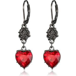 imageBriLove Halloween Vintage Gothic Earrings for WomenShiny Rhinestone Rose Flower Red Heart Leveback Earrings Vampire Costume Cosplay Party Prom AccessoriesRose Flower