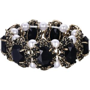 imageBriLove Womens Victorian Style Crystal Simulated Pearl Multi Floral Cameo Inspired Oval Stretch BraceletBlack AntiqueGoldTone