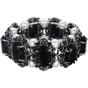 imageBriLove Womens Victorian Style Crystal Simulated Pearl Multi Floral Cameo Inspired Oval Stretch BraceletBlack AntiqueSilverTone