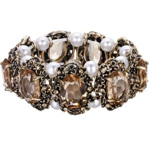 imageBriLove Womens Victorian Style Crystal Simulated Pearl Multi Floral Cameo Inspired Oval Stretch BraceletChampagne AntiqueGoldTone
