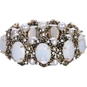 imageBriLove Womens Victorian Style Crystal Simulated Pearl Multi Floral Cameo Inspired Oval Stretch BraceletOpal Color AntiqueGoldTone