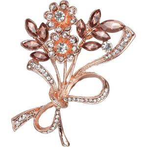 imageBriLove Bouquet Brooches for Women Rhinestone Marquise Brooch PinPurple RoseGoldTone