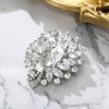 imageBriLove Women s Elegant Stunning Crystal Rhinestone Marquise Emerald Cut Leaf Knot Bouquet Brooch Pin for Party PromClear SilverTone