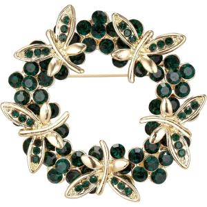 imageBriLove Fashion Stunning Crystal Rhinestone Animal Butterfly Flower Wreath Brooch Pins for Women Wedding Party PromEmerald Color GoldTone