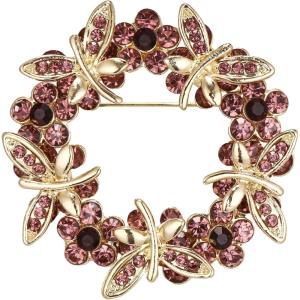 imageBriLove Fashion Stunning Crystal Rhinestone Animal Butterfly Flower Wreath Brooch Pins for Women Wedding Party PromPurple GoldTone