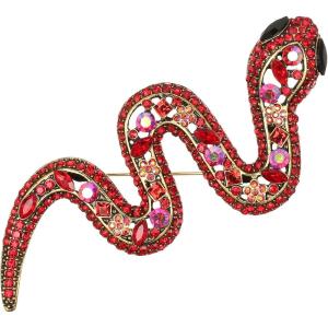 imageBriLove Vintage Crystals Animal Snake Brooch Pins Jewelry AccessoriesRuby Color AntiqueGoldTone