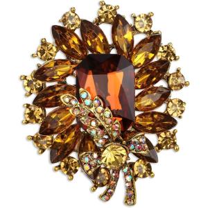 imageBriLove Women s Elegant Stunning Crystal Rhinestone Marquise Emerald Cut Leaf Knot Bouquet Brooch Pin for Party PromBrown GoldTone