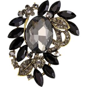 imageBriLove Women s Elegant Stunning Crystal Rhinestone Marquise Leaf Oval Bouquet Brooch Pin for Party PromBlack AntiqueGoldtone