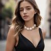 imageBriLove 1920s Costume Jewelry Big Simulated Pearls Chunky Strand Choker Necklace for Women Halloween Cosplay Party Prom Accessories Ivory Color