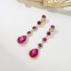 imageBriLove Clipon Earrings for WomenGorgeous Shiny Rhinestones Teardrop Chandelier Long Dangle Earring for Wedding Party Prom Jewelry AccessoriesFuchsia GoldTone