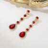 imageBriLove Clipon Earrings for WomenGorgeous Shiny Rhinestones Teardrop Chandelier Long Dangle Earring for Wedding Party Prom Jewelry AccessoriesRuby Color GoldTone