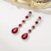 imageBriLove Clipon Earrings for WomenGorgeous Shiny Rhinestones Teardrop Chandelier Long Dangle Earring for Wedding Party Prom Jewelry AccessoriesRuby Color SilverTone