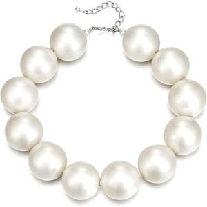 imageBriLove 1920s Costume Jewelry Big Simulated Pearls Chunky Strand Choker Necklace for Women Halloween Cosplay Party Prom Accessories Ivory Color